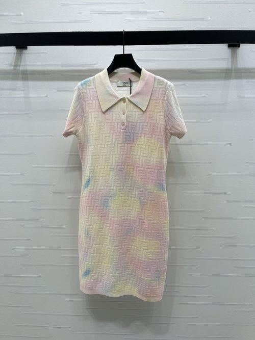 Fendi Jacquard Knitted Short Dress with Double F Logo & Stylish Collar