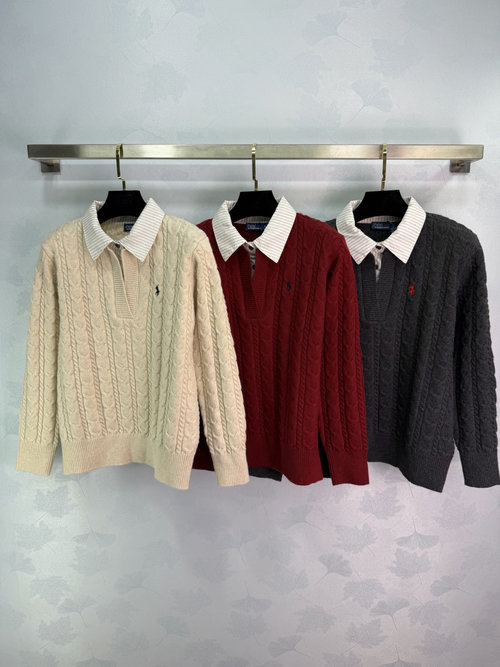 Polo Ralph Lauren Customized Wool Knit Fake Two-piece Pullover with Pony Logo