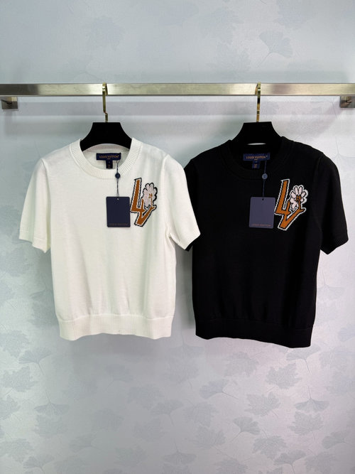 Louis Vuitton Simple and Elegant Round-Neck Letter Logo Knit Short-Sleeve