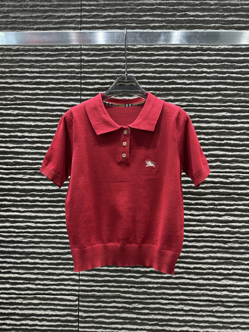 Burberry Collared Embroidered Knit Short-Sleeved Top