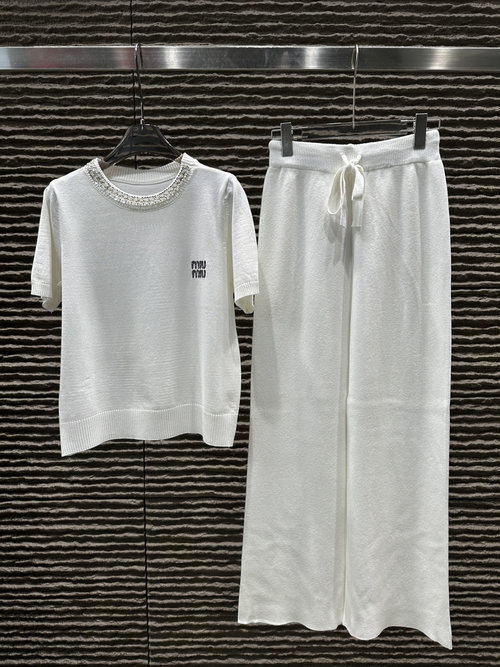 Miu Miu Knitted Short - Sleeve and Long - Pants Two - Piece Set