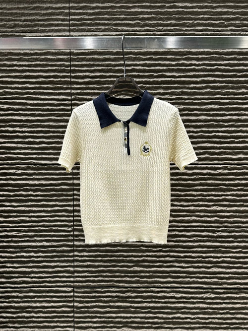 Thom Browne Collared Color-Blocked Knit Short-Sleeved Top