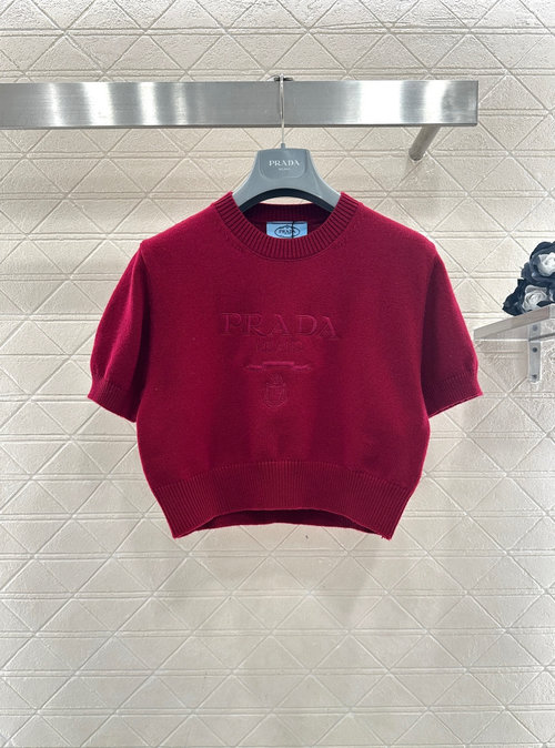 Prada Custom YB Wool Round Neck Short Sweater with Logo