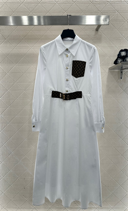 Louis Vuitton Customized Cotton Shirt Dress with Checked Pockets
