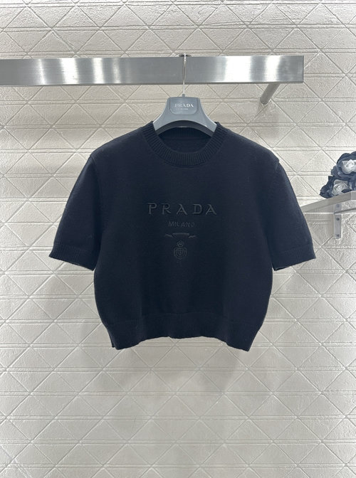 Prada Customized Wool Knit Short-Sleeved Top with Logo