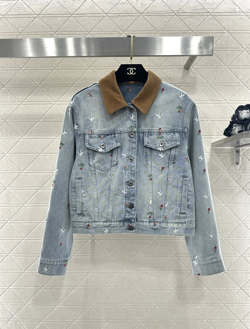 Dior Embroidered Denim Jacket and Pants Set with Vintage Style