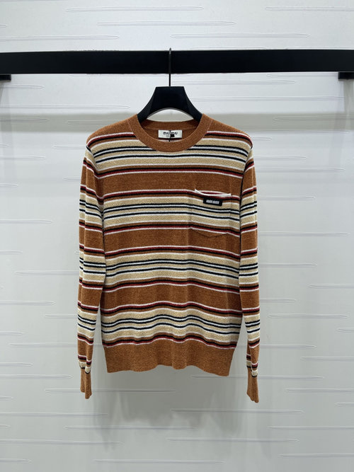 Miu Miu Retro Stripe Knit Top with Pocket Logo