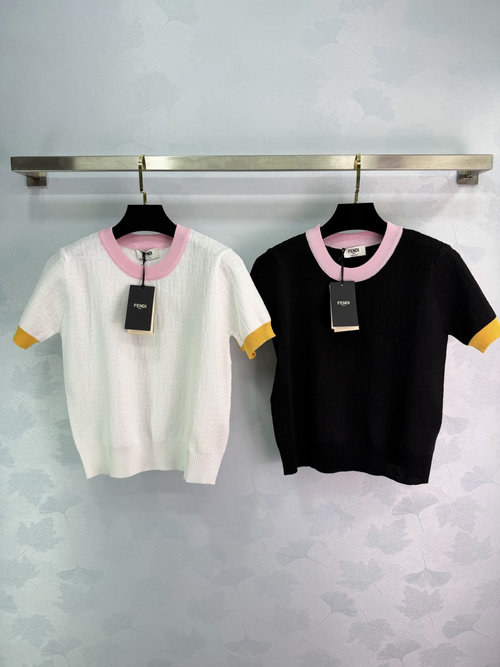Fendi Color - Blocked Round Neck Short - Sleeve Knit