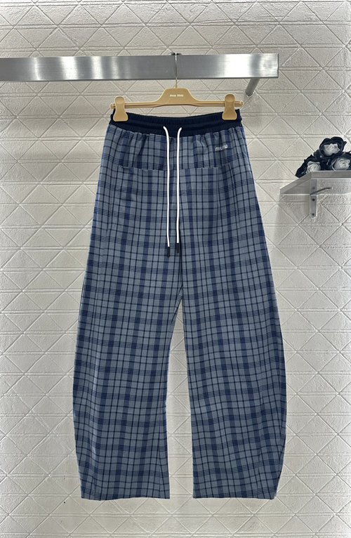 Miu Miu Customized Drawstring Plaid Comfortable Cotton Blend Cargo Pants