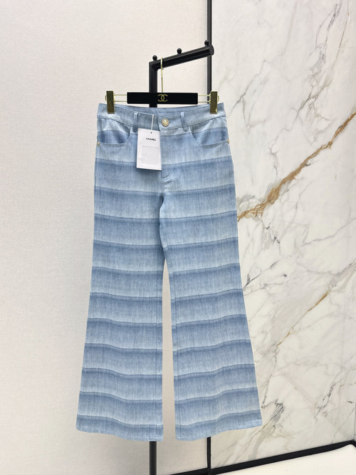 Chanel Laser Striped Flare Jeans, Fashionable Design