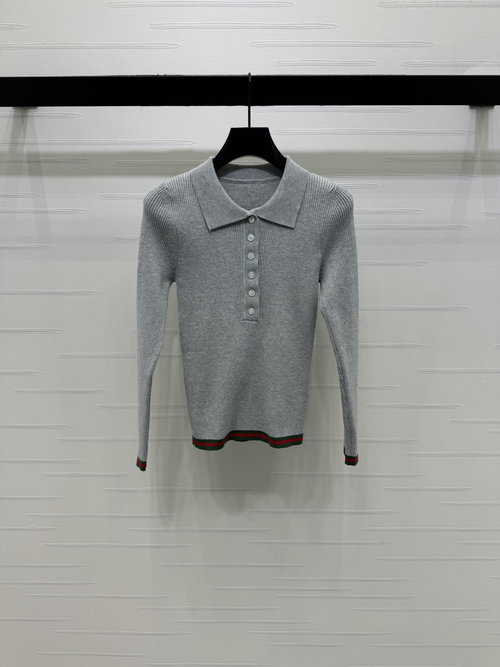 Gucci Fashionable Solid Color Long - Sleeve Knit with Contrast Trim