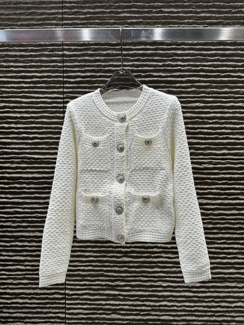 Balmain Beaded Mixed-Weave Cardigan