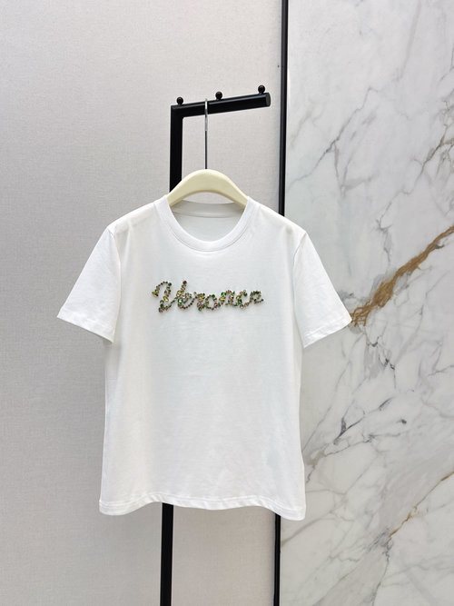 Versace Exquisite Rhinestone Decorated Low-Key Luxury T-shirt