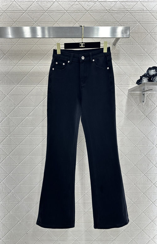 Miu Miu High-Waisted Flare Jeans with Embroidered Logo in Blue & Black