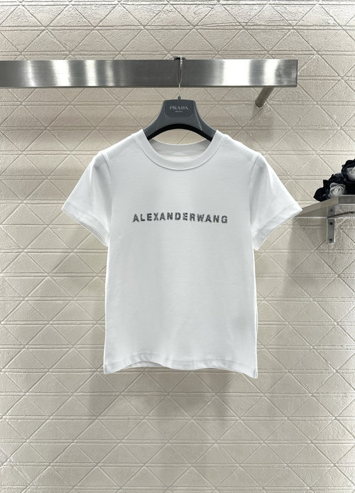 Alexander Wang Custom Rhinestone - lettered Silk Cotton Slim Short T - Shirt