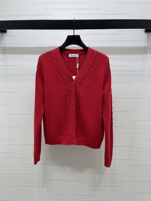 Max Mara Stylish V-Neck Twisted Knit Cardigan with Back Detail