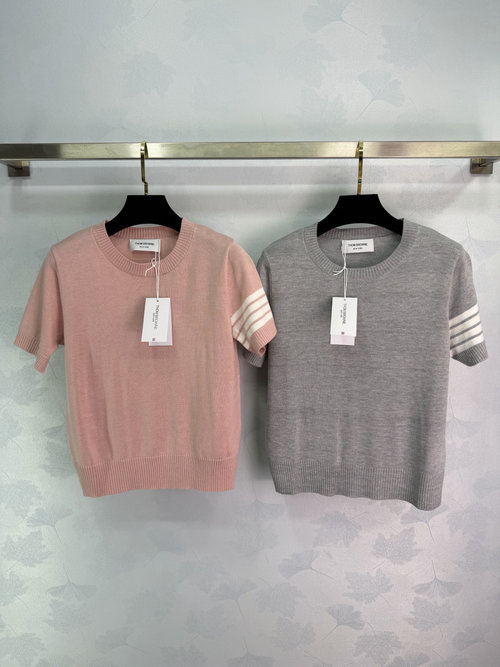 Thom Browne Classic Four-Stripe Knit Short Sleeve with Pony Embroidery