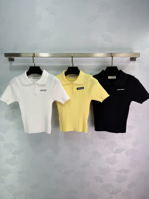 Miu Miu Elegant Knit Polo Shirt with Delicate Lace Collar