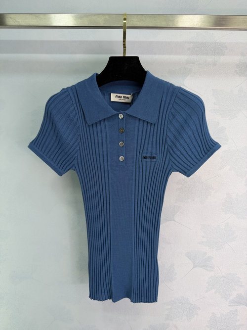 Miu Miu Custom Collared Trim - Design Knit Short Sleeve Top