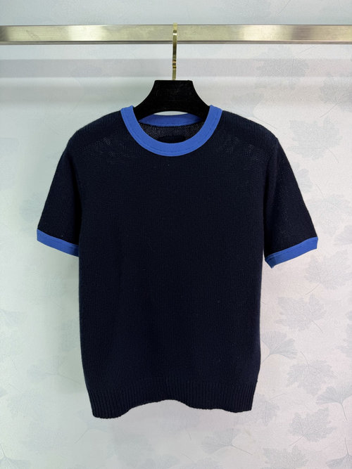Prada Chic Color-Block Knit Short Sleeve Top