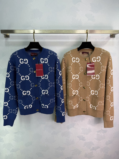 Gucci High-Quality GG Jacquard Knit Cardigan, Two Colors