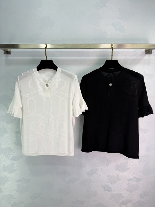 Hermes Elegant Knit Short Sleeve with Brand Logo & Ruffle