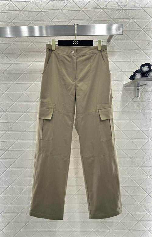Louis Vuitton Khaki Short Padded Shoulder Jacket and Straight-Leg Trousers Set