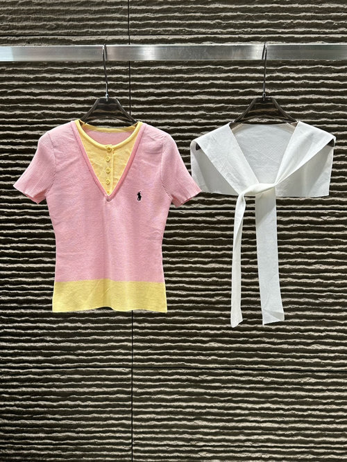 Polo Ralph Lauren Fake Two-Piece Knit Short Sleeve with Shawl