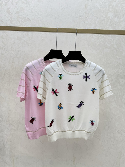 Max Mara Contrast Animal Embroidery Round Neck Short Sleeve