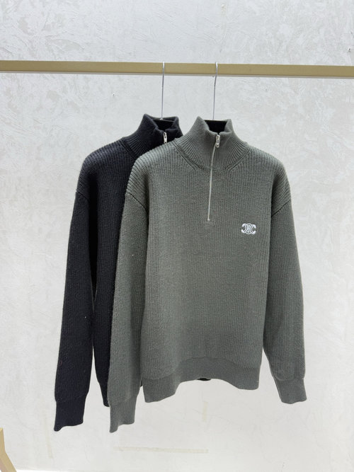 Celine Solid Color Green and Black Turtleneck Knit Long Sleeve