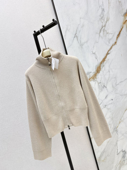 Brunello Cucinelli Loose Brown Zippered Sweater for a Mature Look