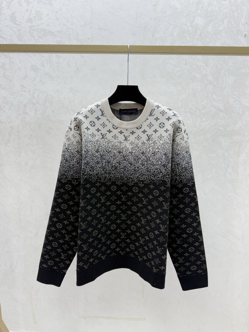 Louis Vuitton Contrast Floral Letter Gradient Round Neck Knit Long Sleeve in Black