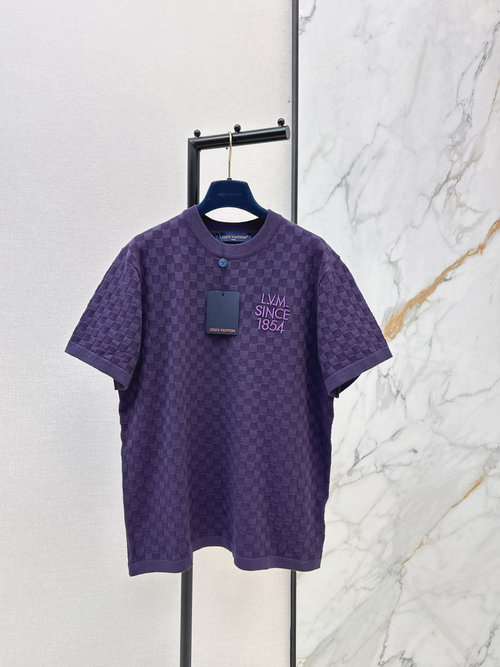 Louis Vuitton Subtle Pattern Purple Knit Shirt with Brand Logo