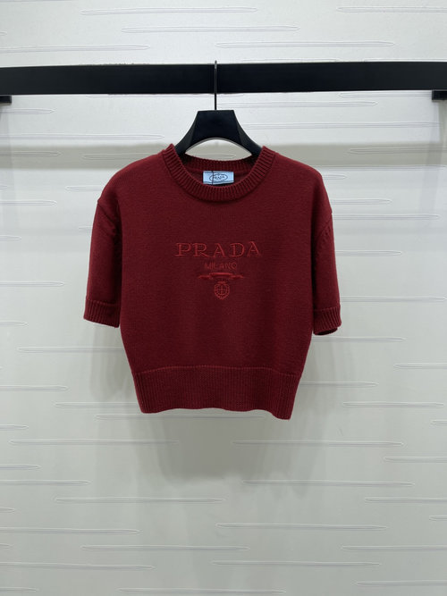 Prada Round Neck Embroidered Wool Short - Sleeve Knit