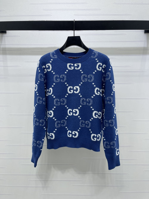 Gucci New: Double G Pattern Round - Neck Pullover Sweater
