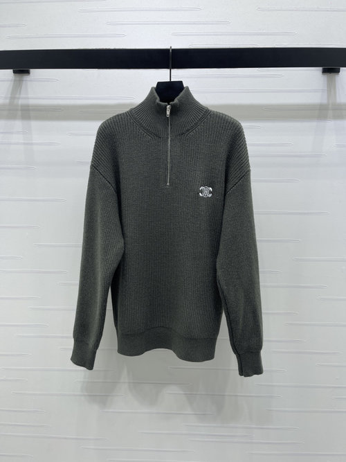 Versace Early Spring: Embroidered Logo Stand - Collar Knit Sweater