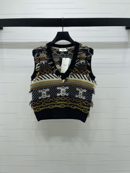 Celine Nordic Fair Isle V-neck Knit Vest for Retro Wear