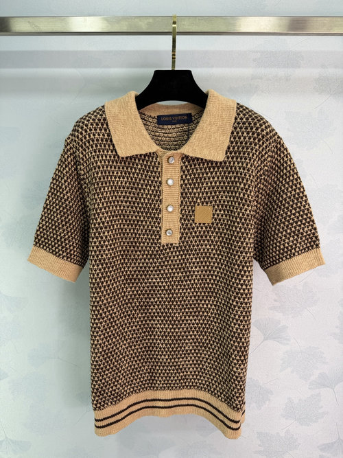 Louis Vuitton Classic Polo with Geometric Pattern and Stripe Edging