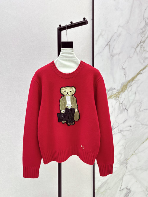 Loro Piana Red Bear Embroidered Wool Sweater with Exquisite Craft