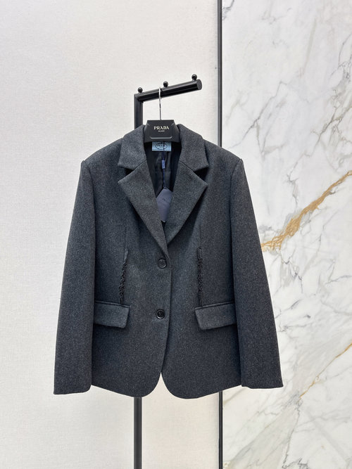 Prada Lacey Embroidery and Lazy-style Wool Blazer