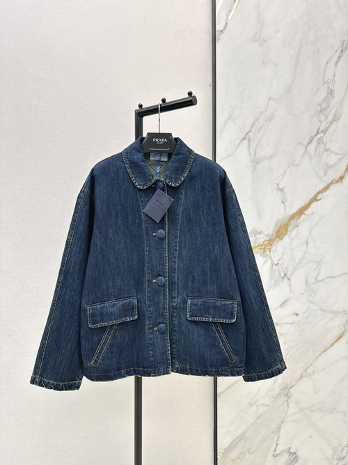 Prada Loose Denim Jacket with Classic H-shape and Details