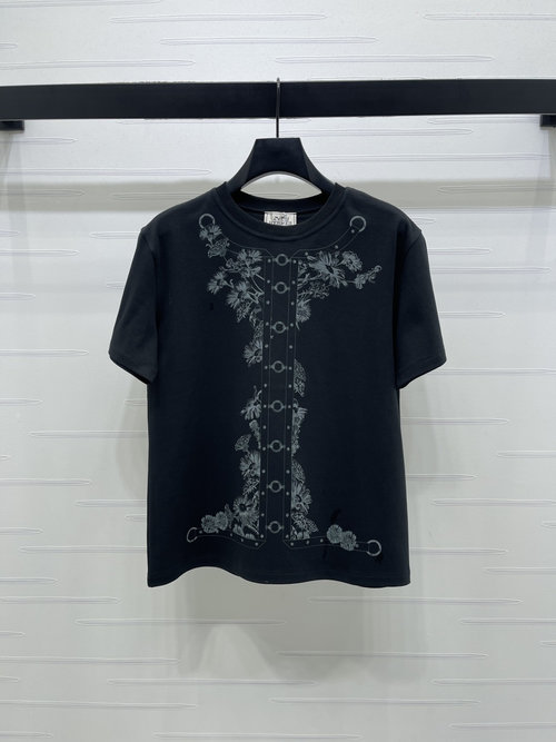 Hermes Luxury Printed Short-sleeved T-shirt, Artistic & Eye-catching