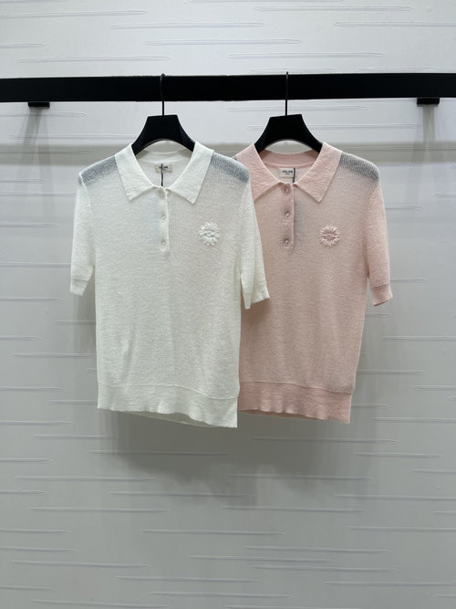 Celine High-quality Knit Short Sleeve with Handmade Daisy, Layerable