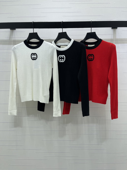 Gucci High-quality Knitted Long-sleeved Top with Contrast Collar and Logo