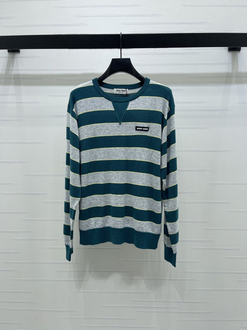 Miu Miu Striped Round Neck Knitted Pullover, Exquisite Details