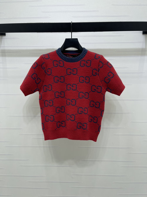 Gucci Red Double-G Round Neck Knitted Short Sleeve, Timeless Appeal