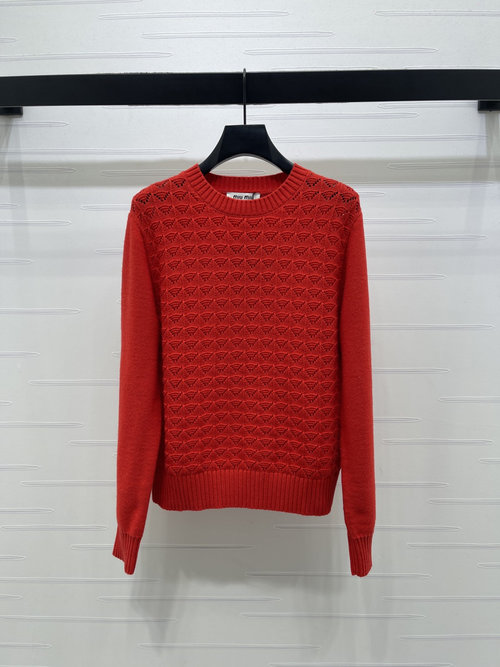 Miu Miu Soft Curly Collar Red Knitted Top, Latest Collection