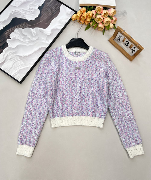 Chanel Bow Brooch Decorated Knit Sweater, Soft Elegance