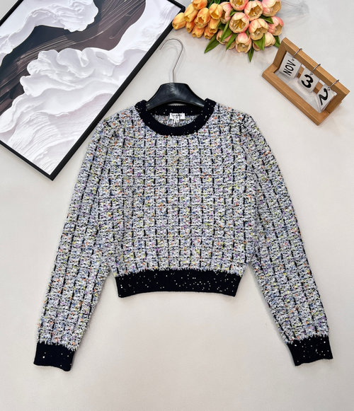 Chanel Bow Brooch Decorated Knit Sweater, Soft Elegance