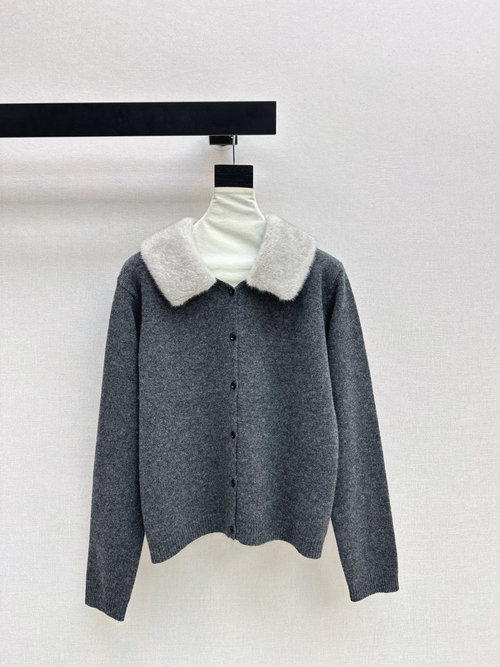Miu Miu Exclusive knitted cardigan with wool collar, soft and warm